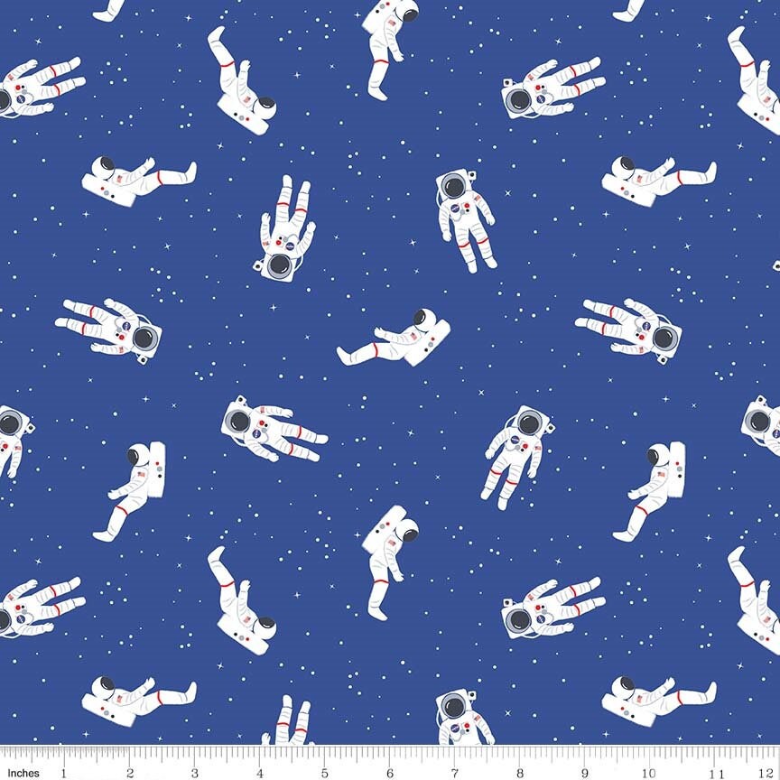 Out of this World Astronauts Blue - LAMINATED Cotton Fabric - Riley Blake