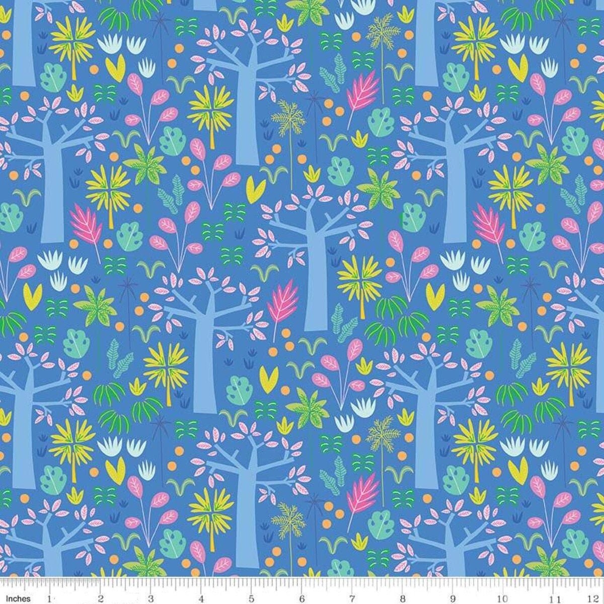 Under the Canopy in the Mighty Jungle Blue - LAMINATED Cotton Fabric - Riley Blake