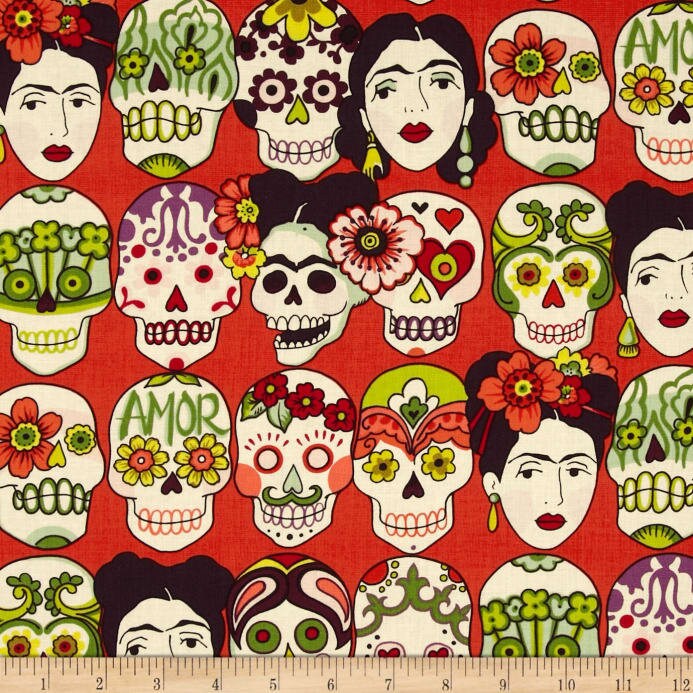 Frida Kahlo Gota Orange - LAMINATED Cotton Fabric - Alexander Henry