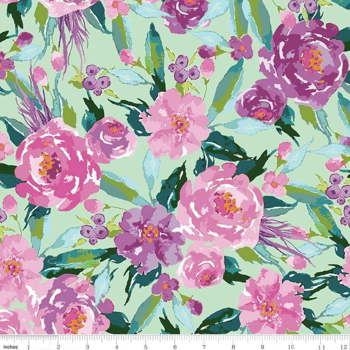 Hampton Garden Main Mint - LAMINATED Cotton Fabric - Riley Blake