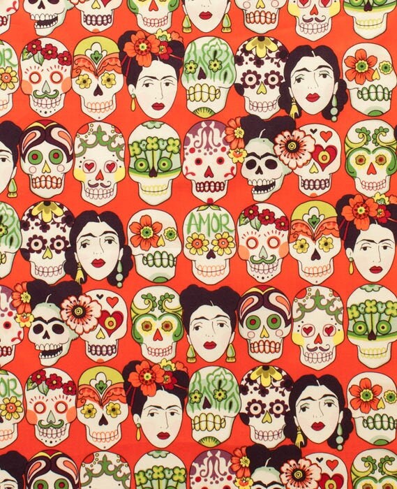 Frida Kahlo Gota Orange - LAMINATED Cotton Fabric - Alexander Henry