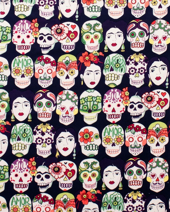 Frida Kahlo Gota dark purple - LAMINATED Cotton Fabric - Alexander Henry