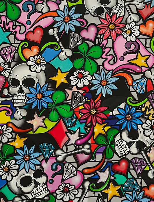 Graffiti Street Skull Black - LAMINATED Cotton Fabric - Alexander Henry