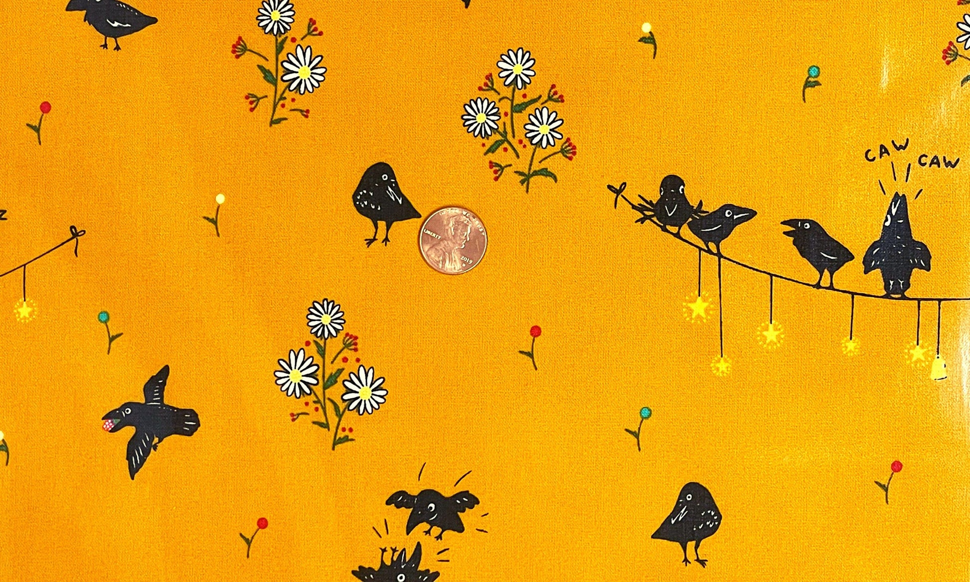 Calico Crow Orange - LAMINATED Cotton Fabric - Riley Blake