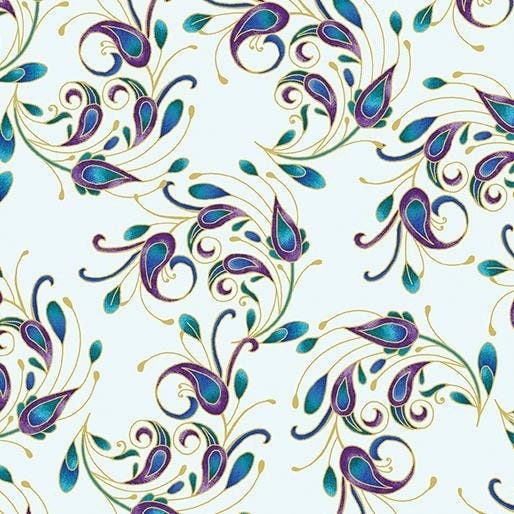 Peacock Flourish Spin It - LAMINATED Cotton Fabric - Benartex