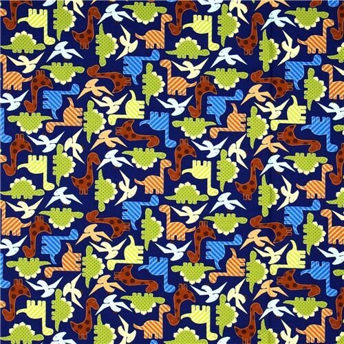 Dinosaurs Navy - Wide Width - LAMINATED Cotton Fabric -Robert Kaufman