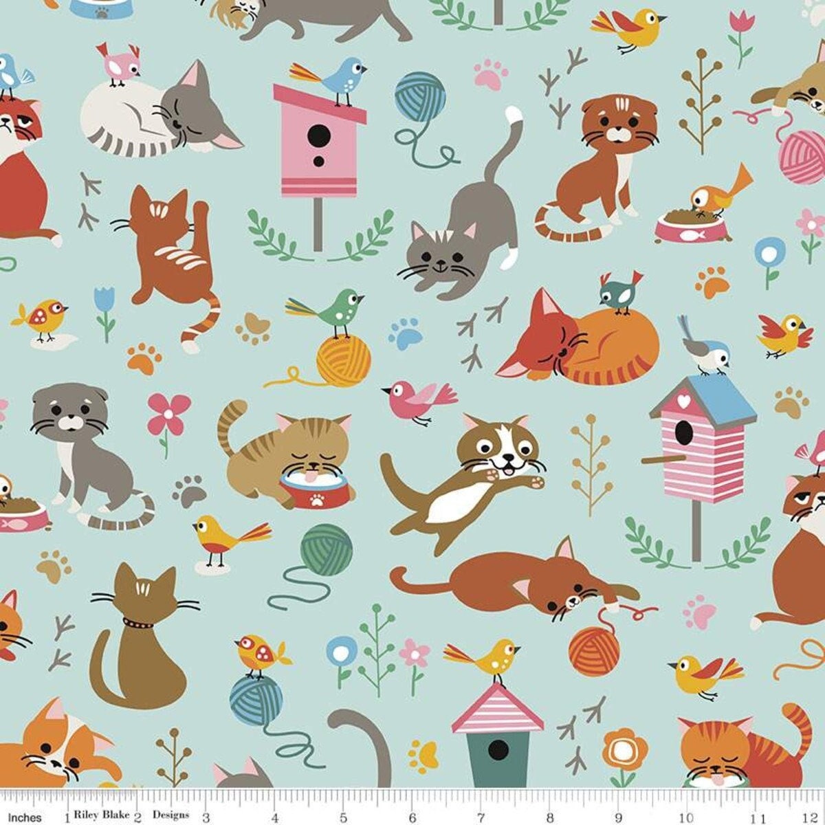 Cat's Meow Main Songbird - LAMINATED Cotton Fabric - Riley Blake