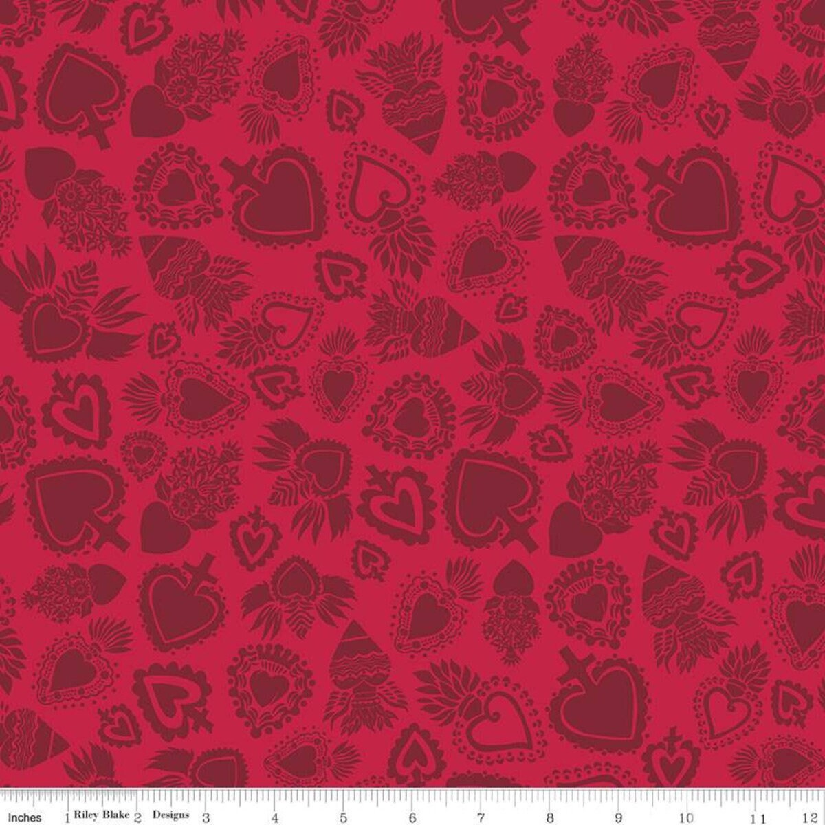 Amor Eterno Hearts Red - LAMINATED Cotton Fabric - Riley Blake