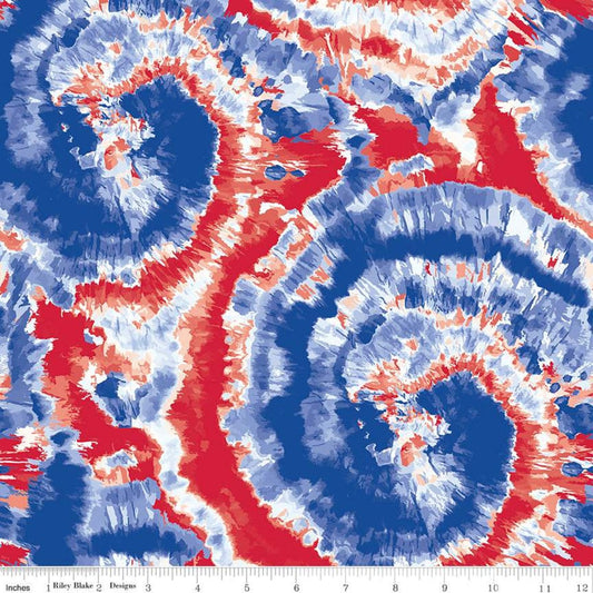 Tie Dye Cloud Red, White & Blue - LAMINATED Cotton Fabric - Riley Blake