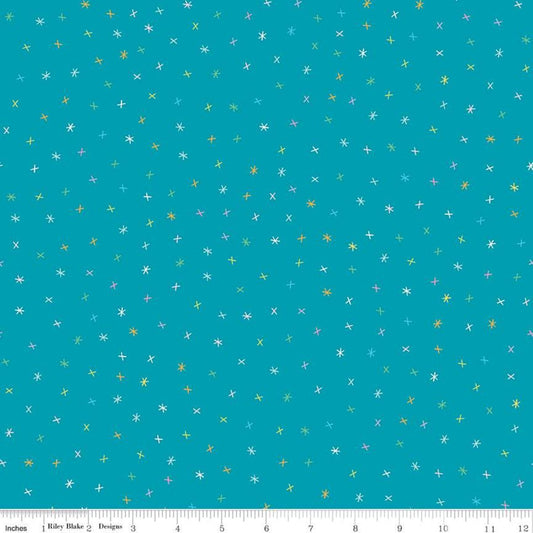 Sunshine Blvd Sparkles Teal - LAMINATED Cotton Fabric - Riley Blake