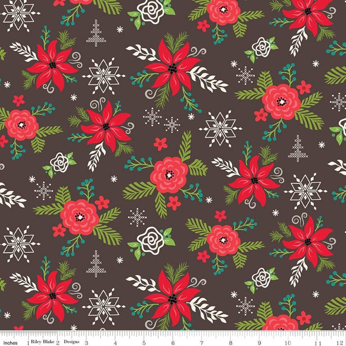 Winter Wonder Main Charcoal - LAMINATED Cotton Fabric - Riley Blake