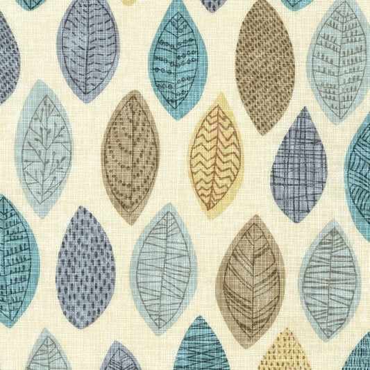 Illustrated Leaves Natural - Wide Width - LAMINATED Cotton Fabric - Robert Kaufman
