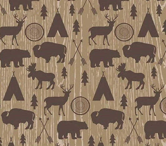 High Adventure Main Tan - LAMINATED Cotton Fabric - Riley Blake