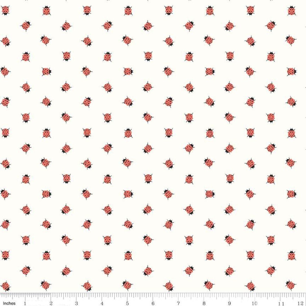 Petals & Pots Ladybugs White - LAMINATED Cotton Fabric - Riley Blake