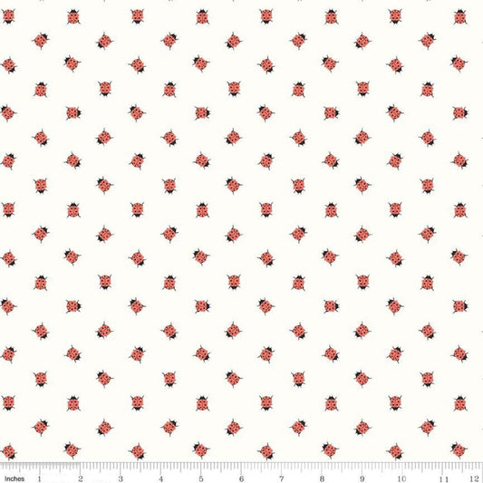 Petals & Pots Ladybugs White - LAMINATED Cotton Fabric - Riley Blake