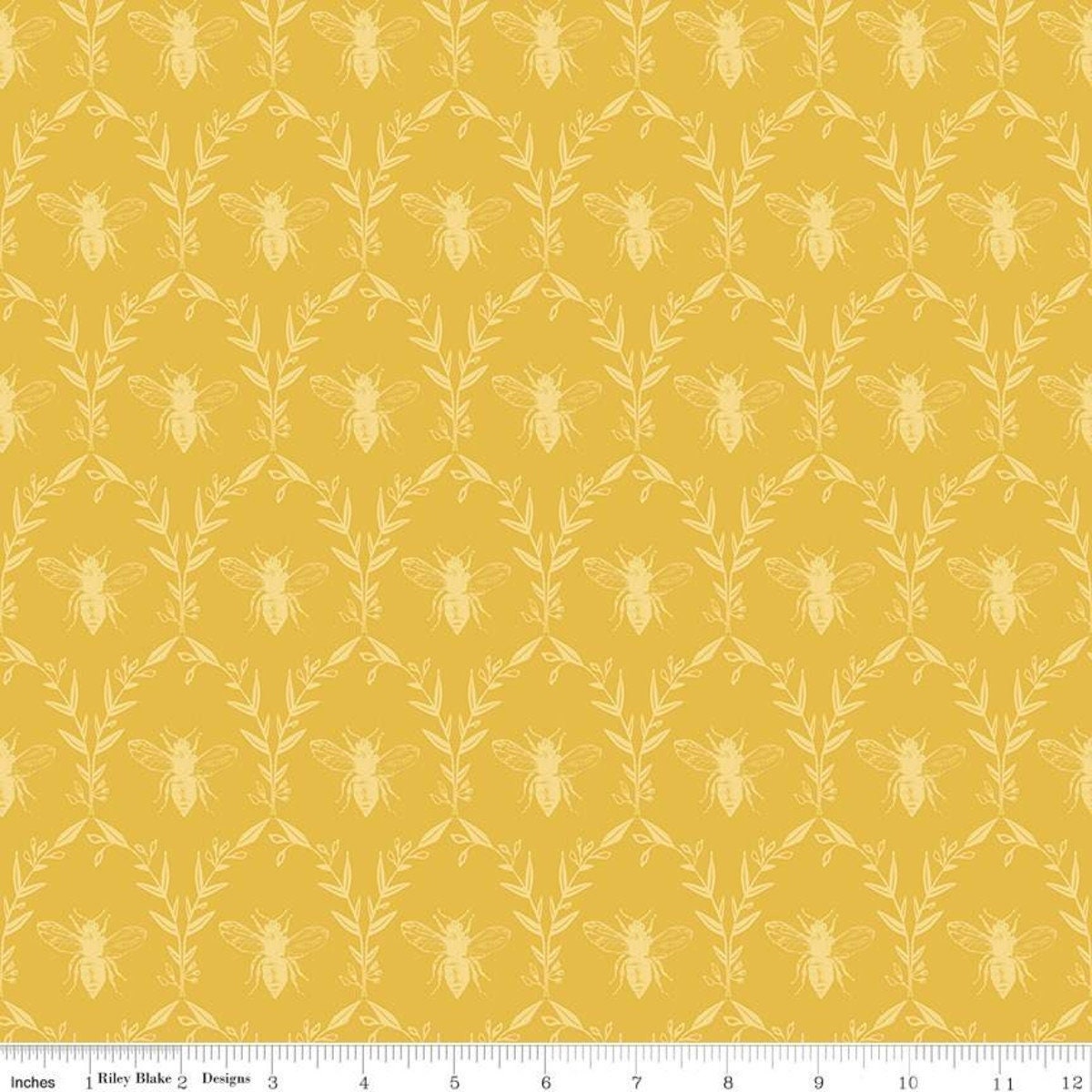 Honey Bee Damask Daisy - LAMINATED Cotton Fabric - Riley Blake