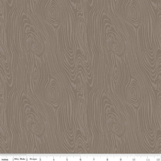 Glamp Camp Woodgrain Pebble - LAMINATED Cotton Fabric - Riley Blake