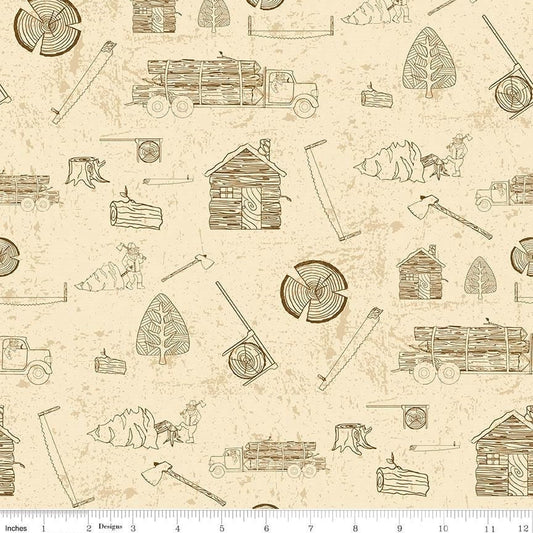 Lumberjack Cream - LAMINATED Cotton Fabric - Riley Blake