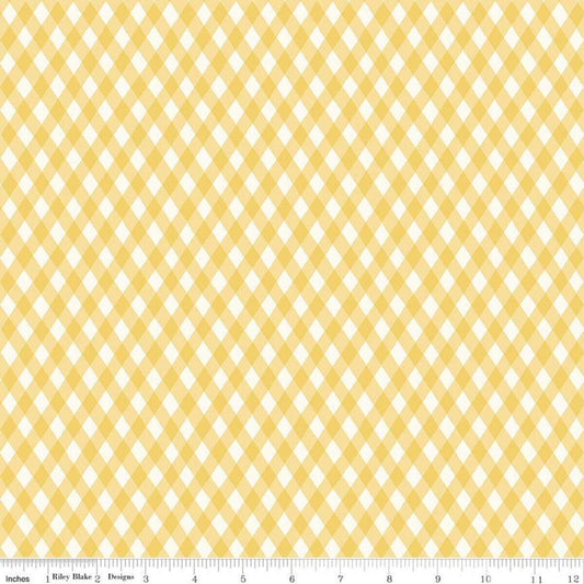 Honey Bee Plaid Daisy - LAMINATED Cotton Fabric - Riley Blake