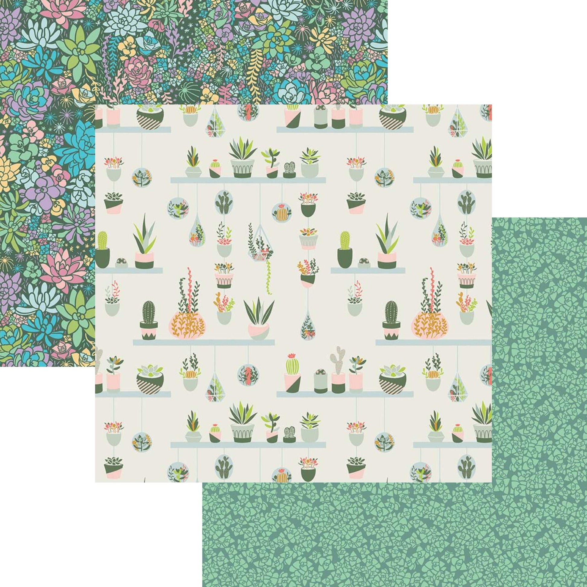 succulent cotton fabric Arid Oasis Lush Sage - LAMINATED Cotton Fabric
