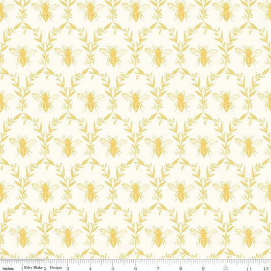 LAMINATED cotton fabric - Honey Bee Off-white (sold continuous by the half yard) Food Safe Fabric, BPA free