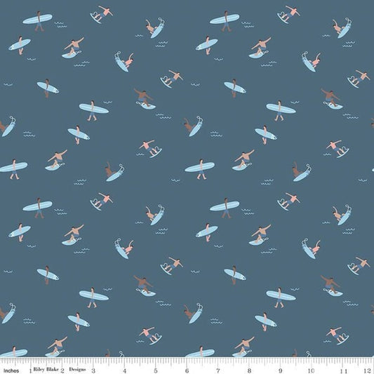LAMINATED cotton fabric - Riptide Surfers (sold continuous by the half yard) Food Safe Fabric, BPA free
