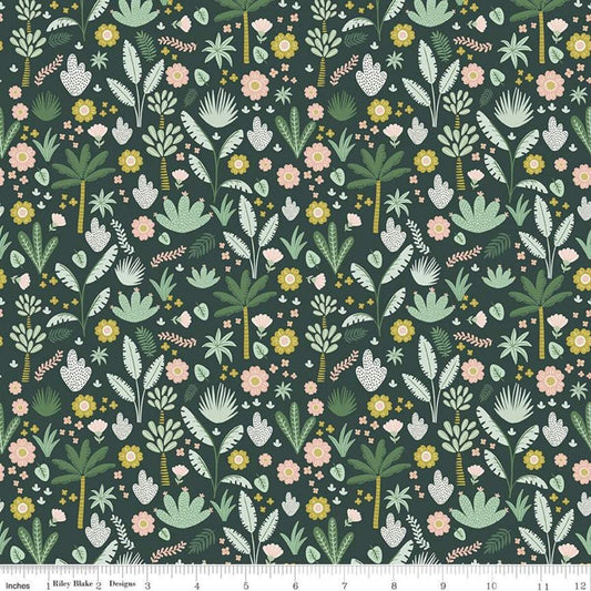 20 x 20 LAMINATED cotton fabric - Hibiscus Foliage, Food Safe, BPA free