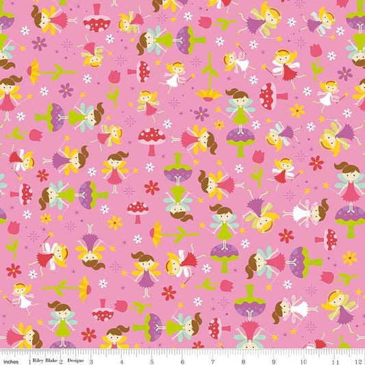 Fairy Garden Pink - LAMINATED Cotton Fabric - Riley Blake