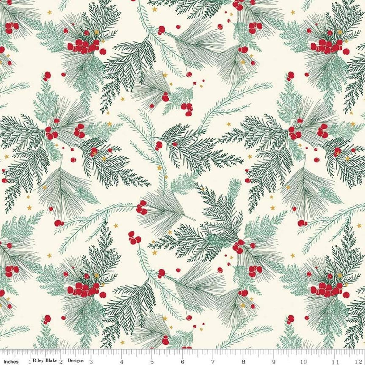 Riley Blake - Old Fashion Christmas - Main Cream - LAMINATED Cotton Fabric by the Half Yard