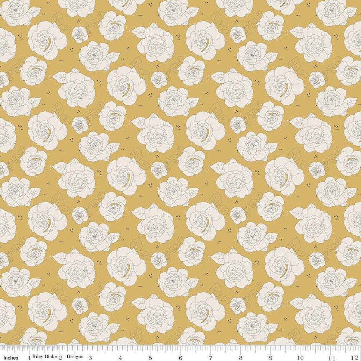 Forgotten Memories Floral Honey - LAMINATED Cotton Fabric - Riley Blake