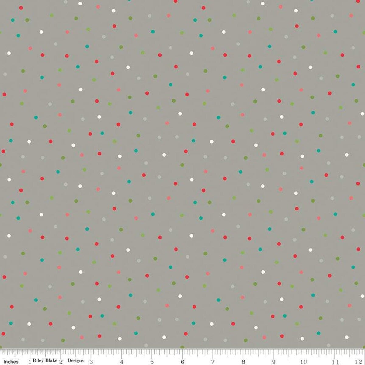Winter Wonder Gray Dots - LAMINATED Cotton Fabric - Riley Blake