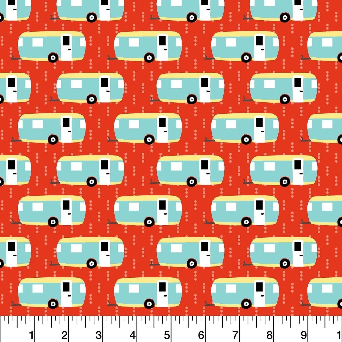 Roughin&#39; Campers Red - Wide Width - LAMINATED Cotton Fabric - Robert Kaufman