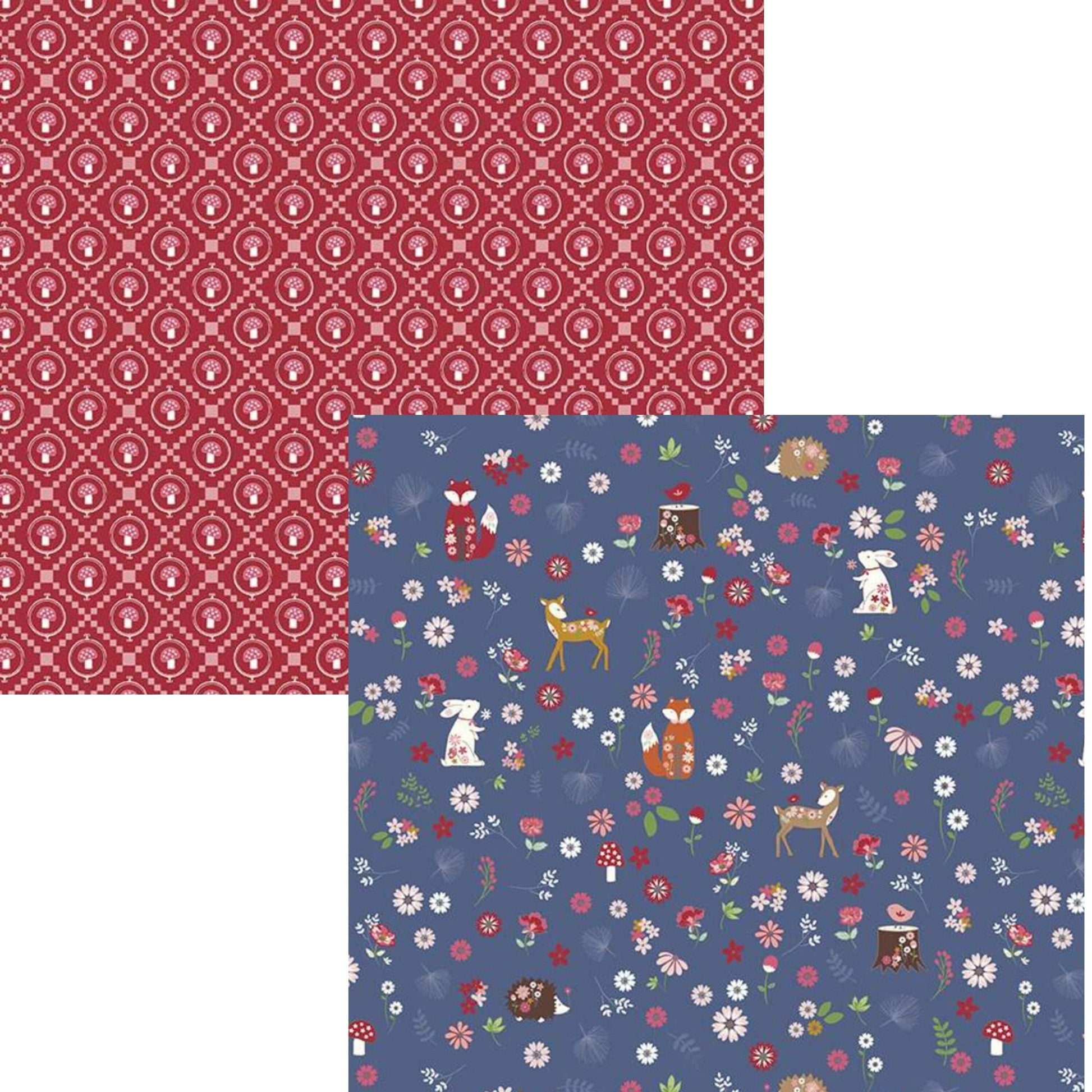 Enchanted Meadow Forest Friends Denim - LAMINATED Cotton Fabric - Riley Blake