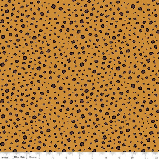 Leafy Keen Spots Butterscotch - LAMINATED Cotton Fabric - Riley Blake