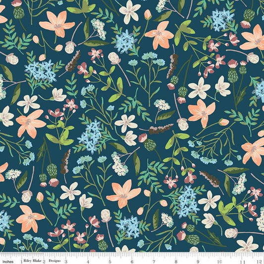 LAMINATED cotton fabric - Wildwood Wildflowers (sold continuous by the half yard) Food Safe Fabric, BPA free
