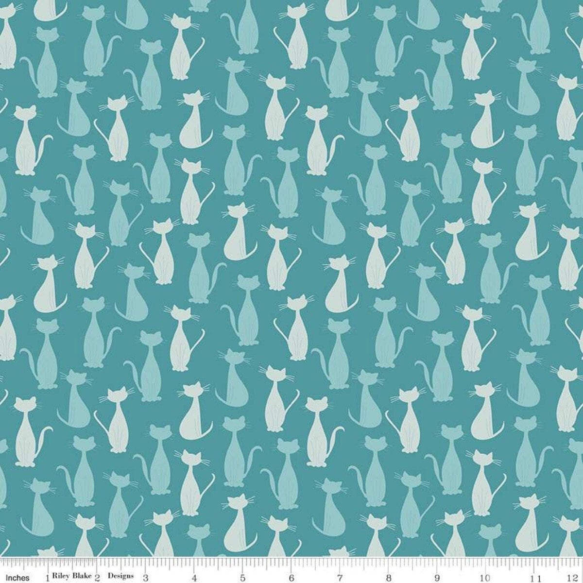 LAMINATED cotton fabric - Chloe Cat tone on tone Mint (sold continuous by the half yard) Food Safe, BPA free