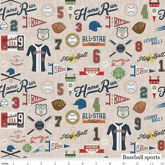 LAMINATED cotton fabric - Play Baseball (sold continuous by the half yard) Food Safe Fabric, BPA free