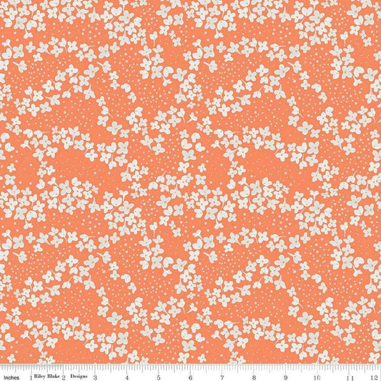 With a Flourish Blossoms Salmon - LAMINATED Cotton Fabric - Riley Blake