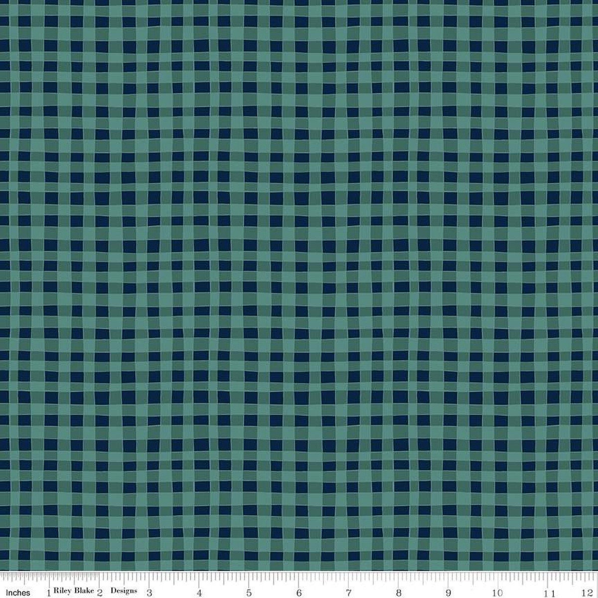 Riley Blake - Love You S&#39;more - Gingham Teal - LAMINATED Cotton Fabric by the Half Yard