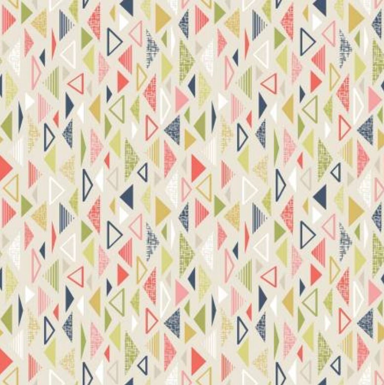 Sew Retro Triangles Cream - LAMINATED Cotton Fabric - Riley Blake