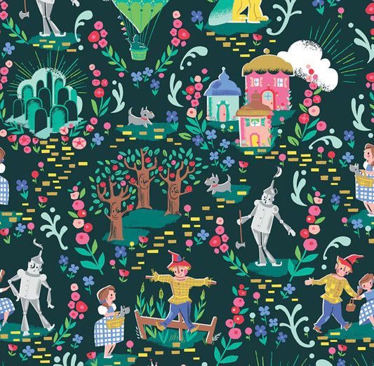 Dorothy's Journey Main Dark Green - LAMINATED Cotton Fabric - Riley Blake