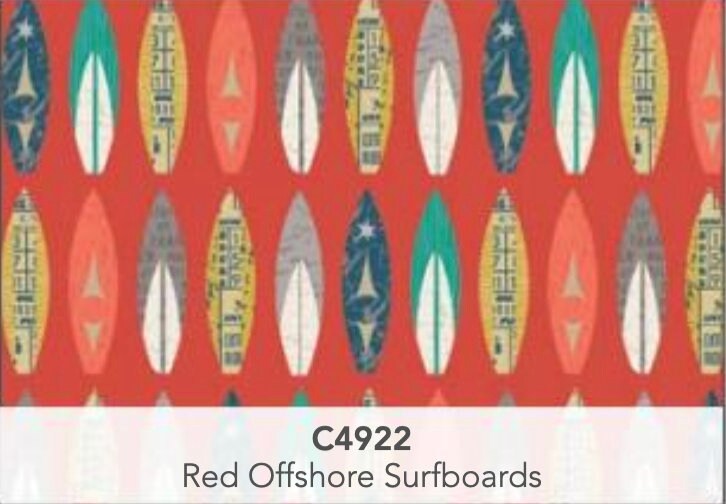 Offshore Surfboards Red - LAMINATED Cotton Fabric - Riley Blake