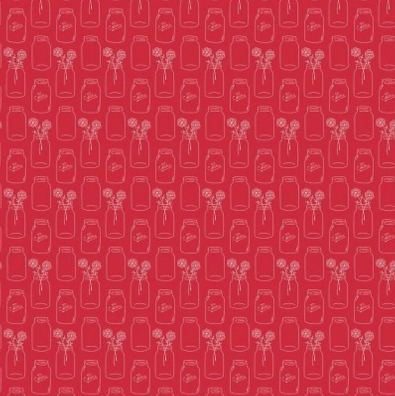 Modern Minis Mason Jars Red- LAMINATED Cotton Fabric - Riley Blake