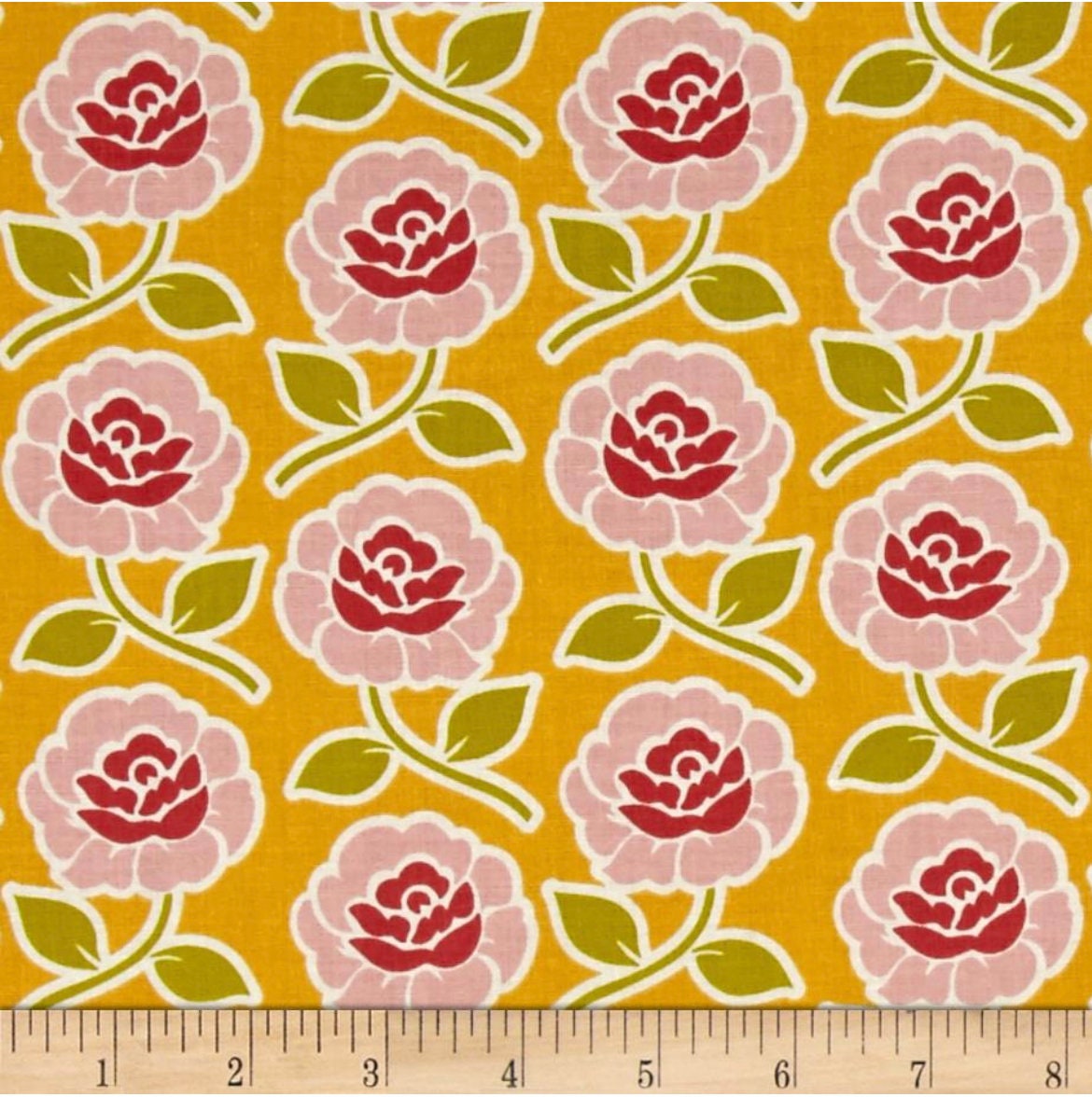 Farm Girl Rose Trellis Yellow - LAMINATED Cotton Fabric - Riley Blake