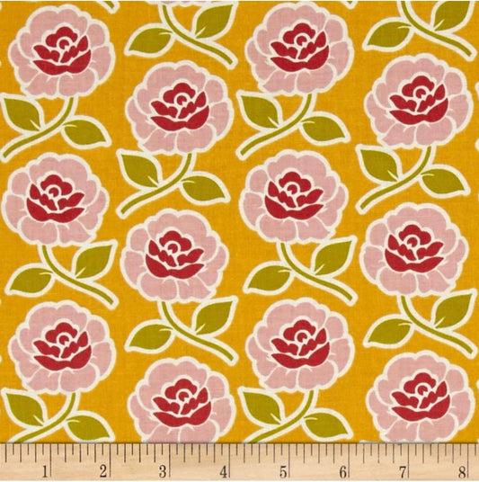 Farm Girl Rose Trellis Yellow - LAMINATED Cotton Fabric - Riley Blake