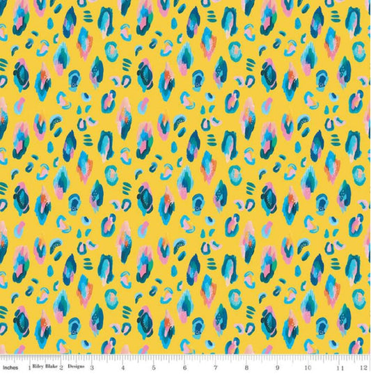 Kindness, Always Leopard Yellow - LAMINATED Cotton Fabric - Riley Blake