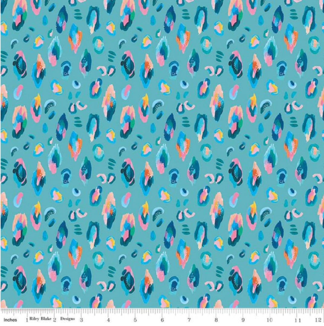 Kindness, Always Leopard Teal - LAMINATED Cotton Fabric - Riley Blake