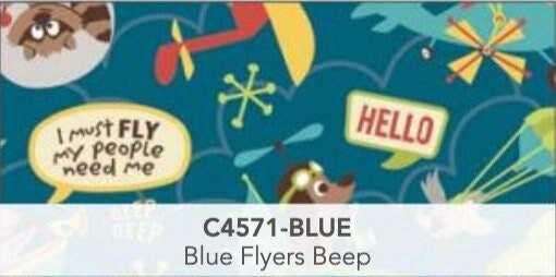 Little Flyers Beep Blue - LAMINATED Cotton Fabric - Riley Blake