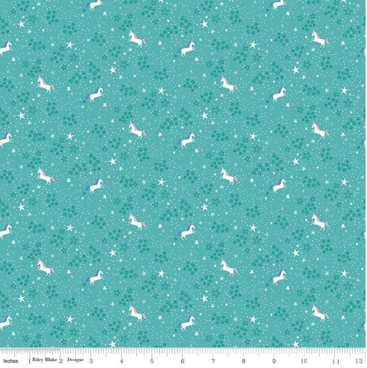 My Unicorn Starry Night Teal - LAMINATED Cotton Fabric - Riley Blake