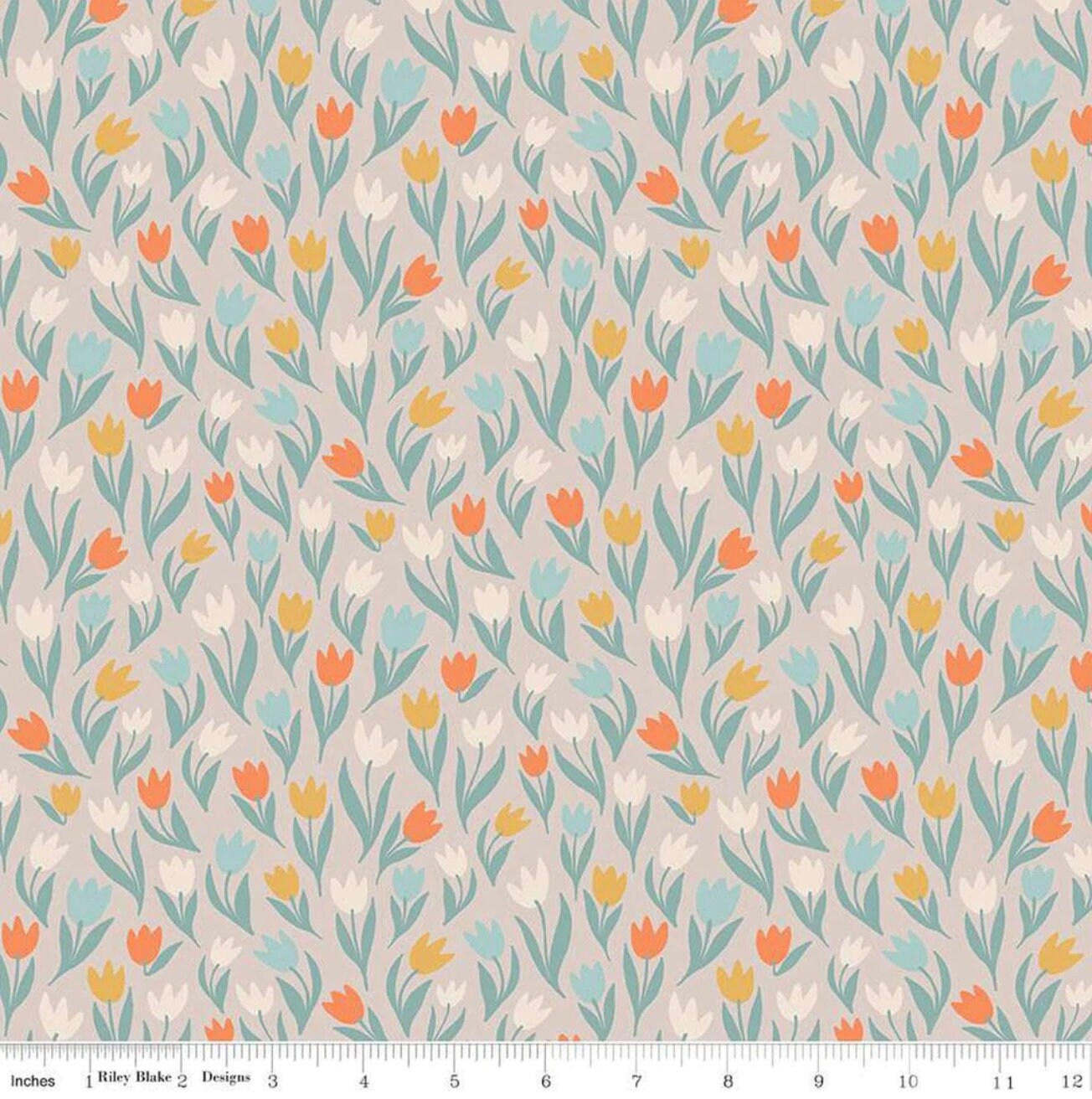 Fairy Dust Tulips Gray - LAMINATED Cotton Fabric - Riley Blake